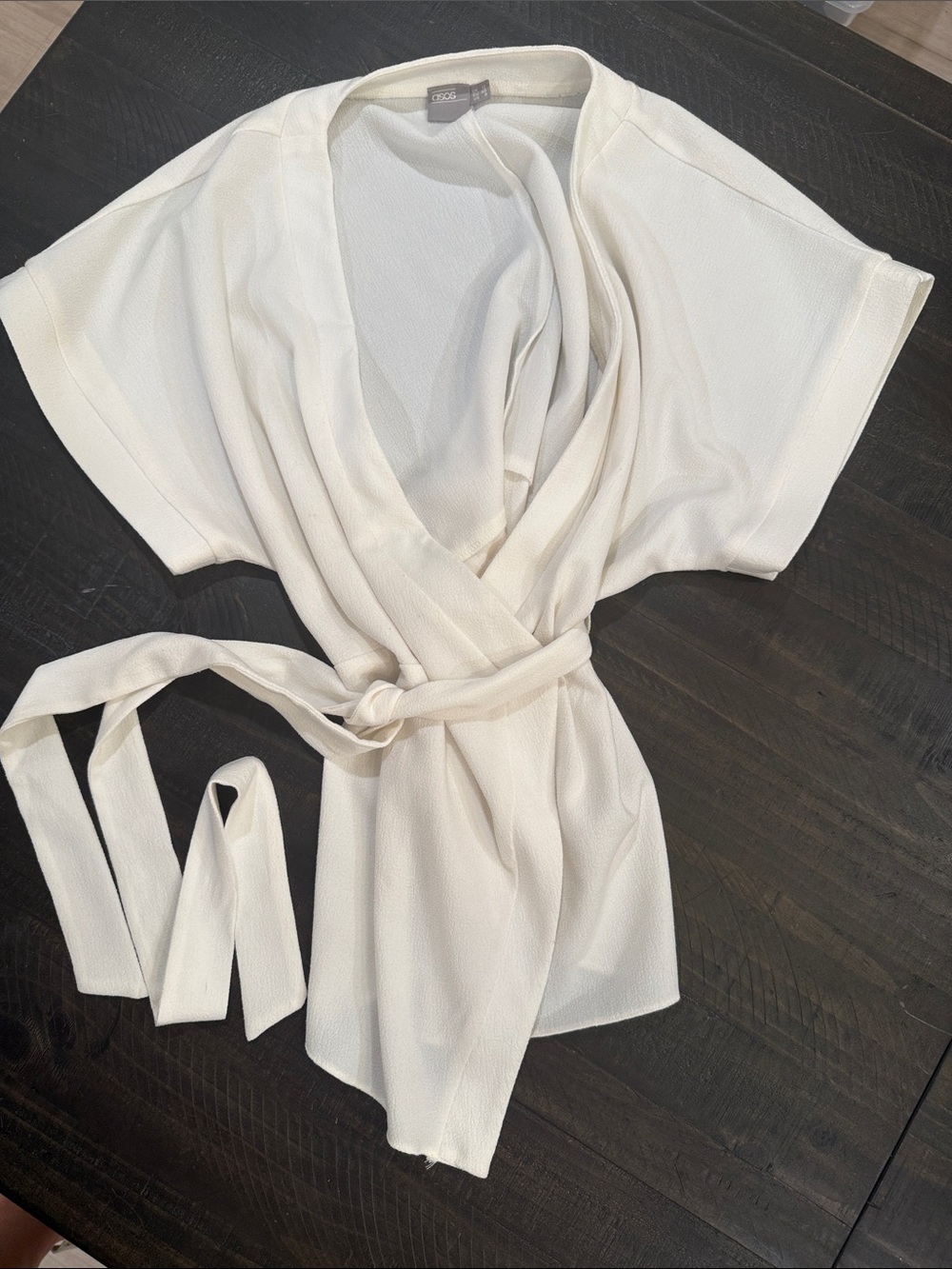 ASOS Ivory Wrap Short-Sleeve Tie Blouse Size 8